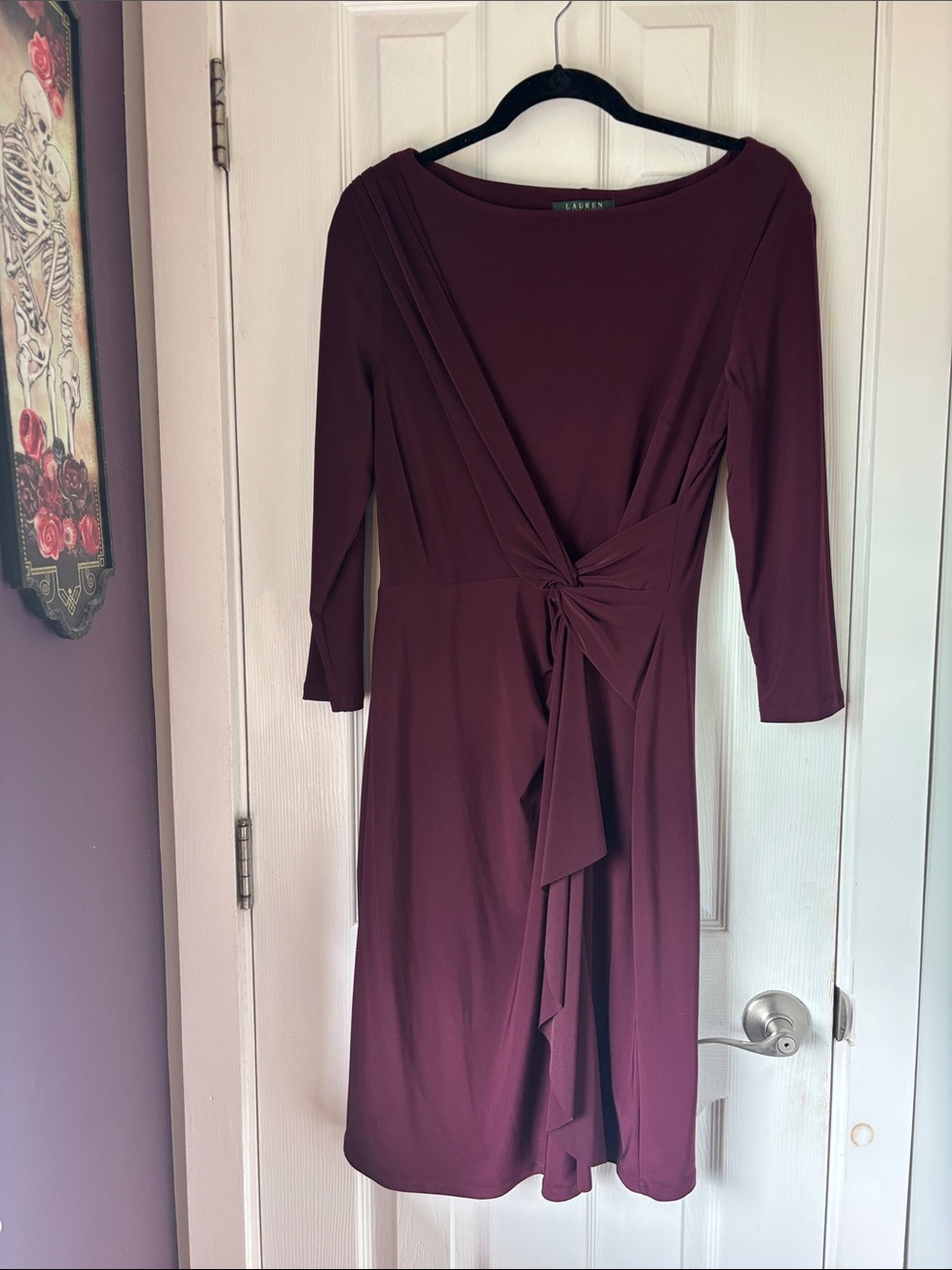 Lauren Ralph Lauren Burgundy Knot-Detail Midi Dress